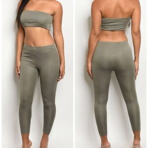 AUDREY 3 + 1 OLIVE CROP HALTER TOP & LEGGINGS SET